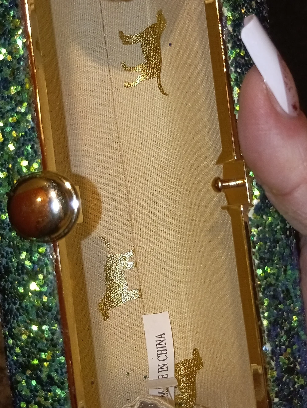 NWT Deux Lux Emerald Green Glitter Box Clutch Minaudière